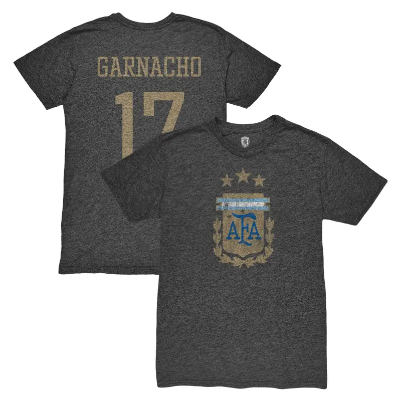 France National Team Alejandro Garnacho Argentina National Team 1863FC Player Vintage Tri-Blend T-Shirt – Black – Official World Cup Football Kits