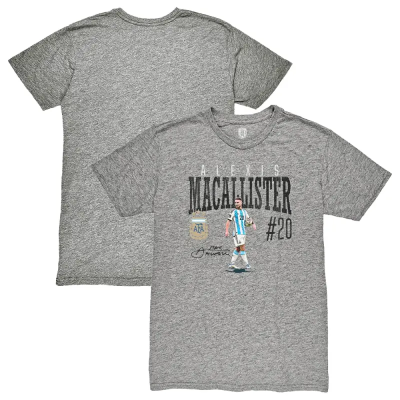 France National Team Alexis Mac Allister Argentina National Team 1863FC Snapshot Tri-Blend T-Shirt – Heather Gray – Official World Cup Football Kits