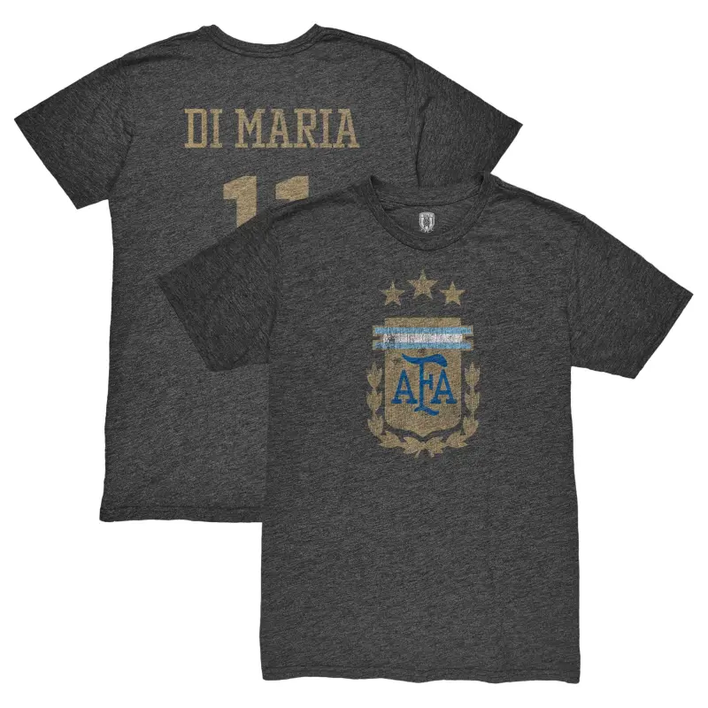 France National Team Angel Di Maria Argentina National Team 1863FC Retro Player Tri-Blend T-Shirt – Black – Official World Cup Football Kits