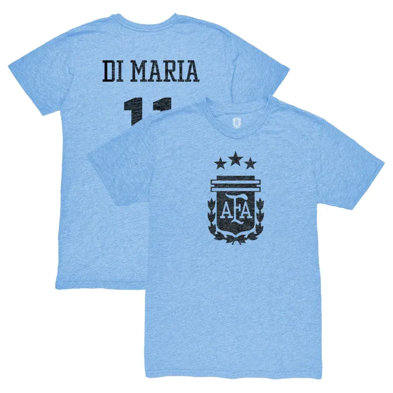 France National Team Angel Di Maria Argentina National Team 1863FC Retro Player Tri-Blend T-Shirt – Light Blue – Official World Cup Football Kits